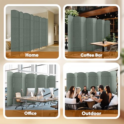 JOSTYLE Folding Privacy Room Divider, 4 Panel Screen Divider 6 ft. Tall Freestanding Extra Wide Rattan Room Partition Wall Separation Dividers, Grey
