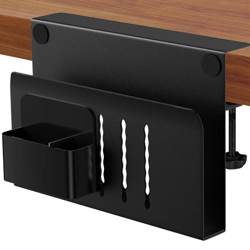 Desk Side Storage, Under Desk Laptop Holder, Clamp On Side Desk Organizer, No Drill Hanging, Laptop Mount with Magnetic Pen Holder, Under Desk Drawer for Office & Home Use(Black)
