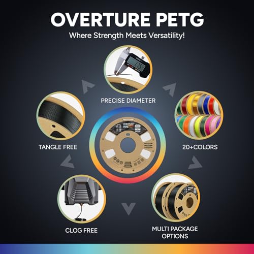 OVERTURE PETG 3D Printer Filament 1.75mm, Neatly Wound Durable PETG 2kg Spool (4.4lbs), Strong Toughness Filament, Dimensional Accuracy +/- 0.02mm, Fit Most FDM Printers (Black (2-Pack))