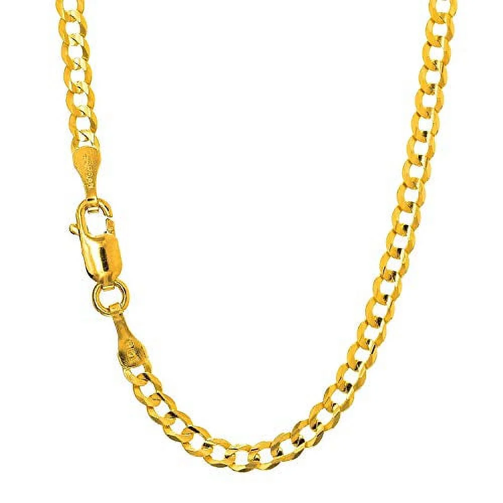 10k Solid Yellow Gold 3.6 mm Comfort Curb Chain Necklace, Lobster Claw Clasp-24 Inches, 7.9gr.