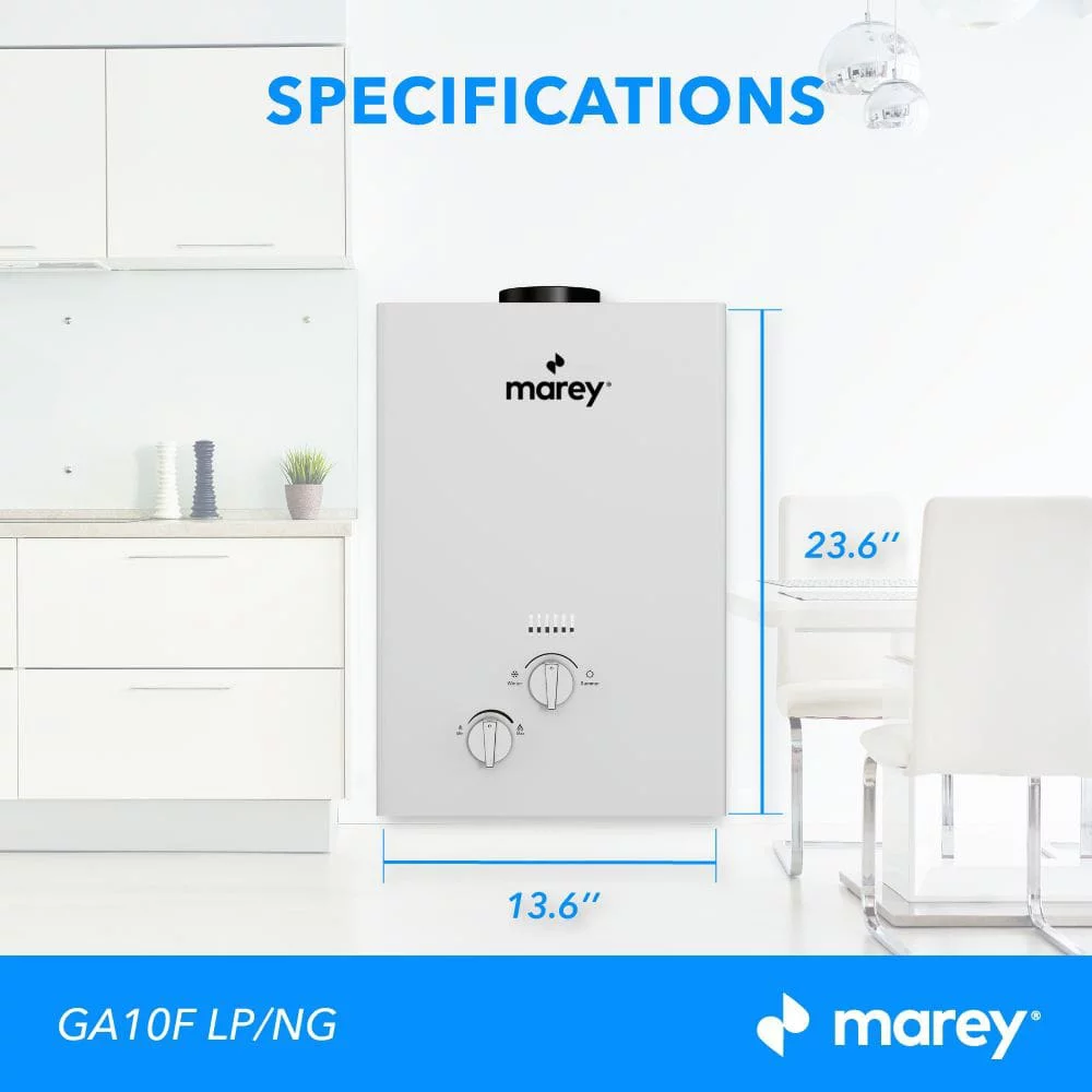 Marey GA10FLP 2.64 GPM, 68240 BTUs Liquid Propane Gas Flow activated Tankless Water Heater