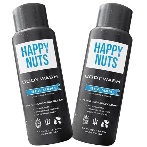 HAPPY NUTS Big Wood Body and Nut Wash - Moisturizing Men's Shower Gel, Bodywash with Deep Cleanse for Sensitive Skin - Men's Body Soap