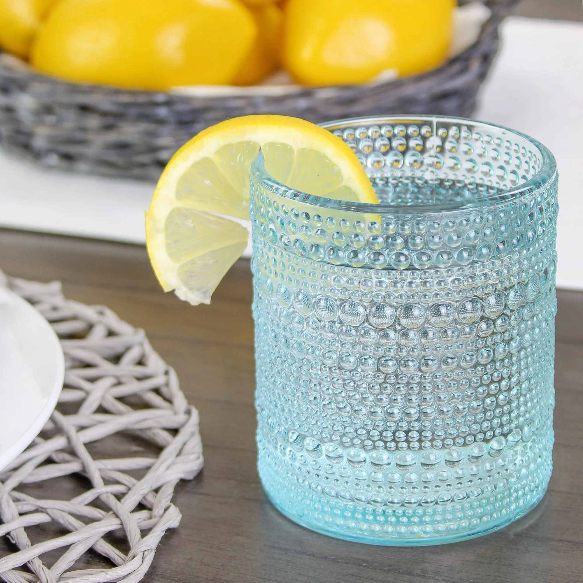 Darware Hobnail Drinking Glasses (12oz, 6pk, Blue); Old-Fashioned Beverage Glasses for Tabletop, and Bar Use and Candle Jars