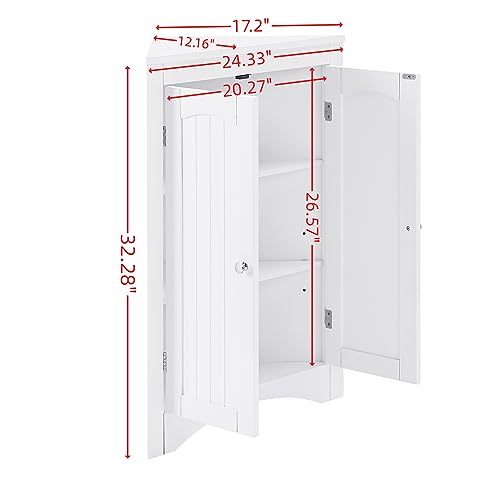Corner Bathroom Cabinet with Doors Shelves,Triangular Corner Storage Cabinet for Kitchen Living Room Bedroom Office (White 1)