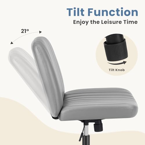 DUMOS Criss Cross Chair Legged Office Wide Comfy Desk Seat, No Wheels Armless Computer Task Seating, Swivel Vanity Home Height Adjustable