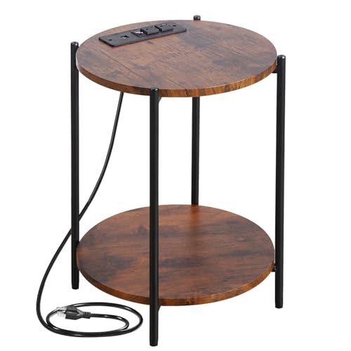 2 Tier Round Side Table, Folding End Tables Coffee Table Simplistic Sofa Table Waterproof Removable Tray Table Indoor Outdoor Accent Table for Living Room Bedroom (Faux Marble White, 1pcs)