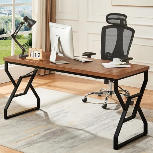 HOMISSUE 63-inch Executive Desk, Large Home Office Desk with Engineered Wood Tabletop and Metal Frame, Rustic Workstation Desks with Sturdy Structure, Long Computer Desks for Home Office, Writing