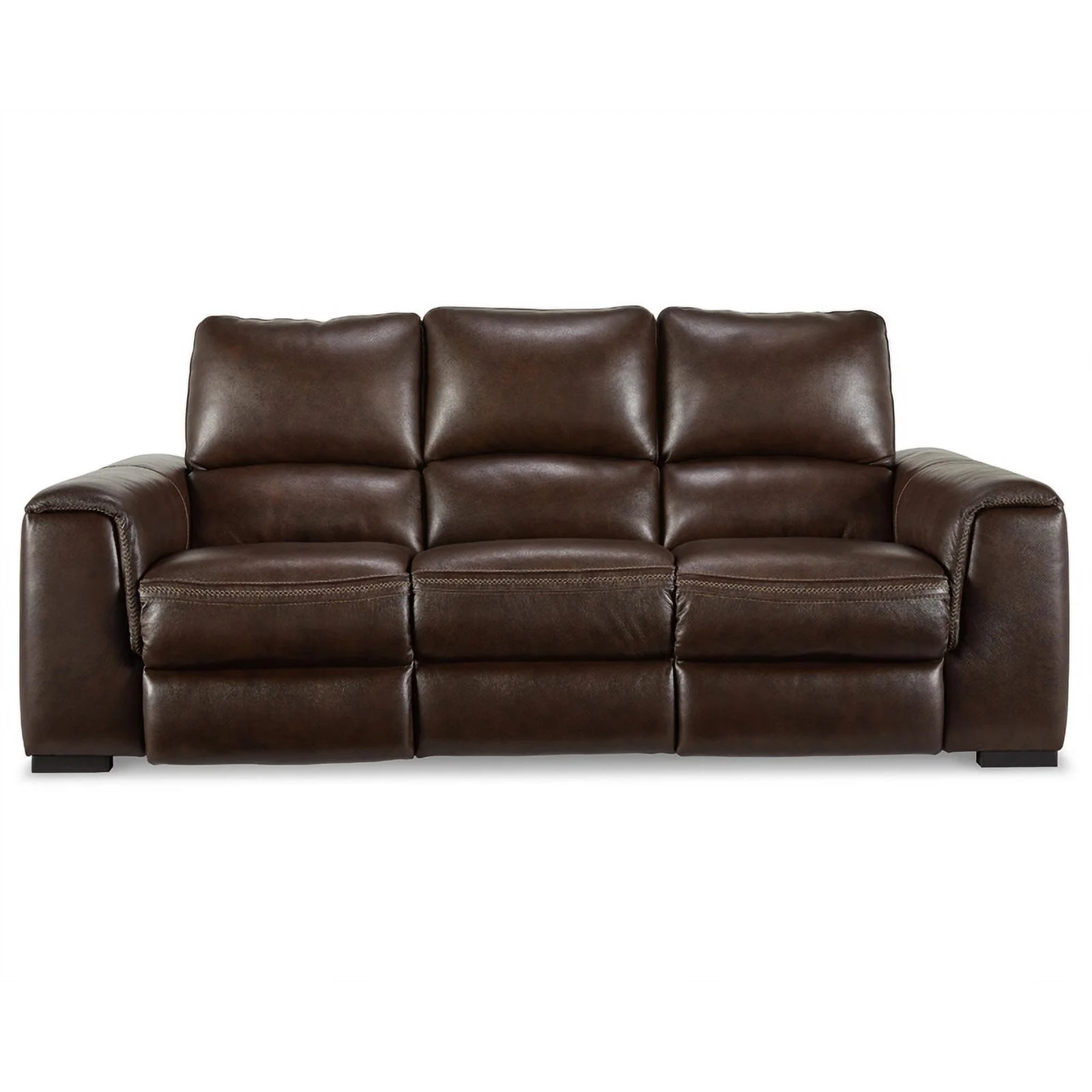 Ashley Furniture Alessandro Leather Power Reclining Sofa with Headrest in Walnut