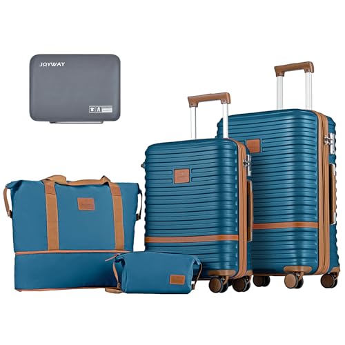 Joyway Carry On Luggage 20 Inch Expandable Suitcase with Spinner Wheel, 4 Piece Hard Shell Luggage Set with TSA Lock(White brown)