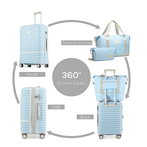 Joyway Carry On Luggage 20 Inch Expandable Suitcase with Spinner Wheel, 4 Piece Hard Shell Luggage Set with TSA Lock(White brown)