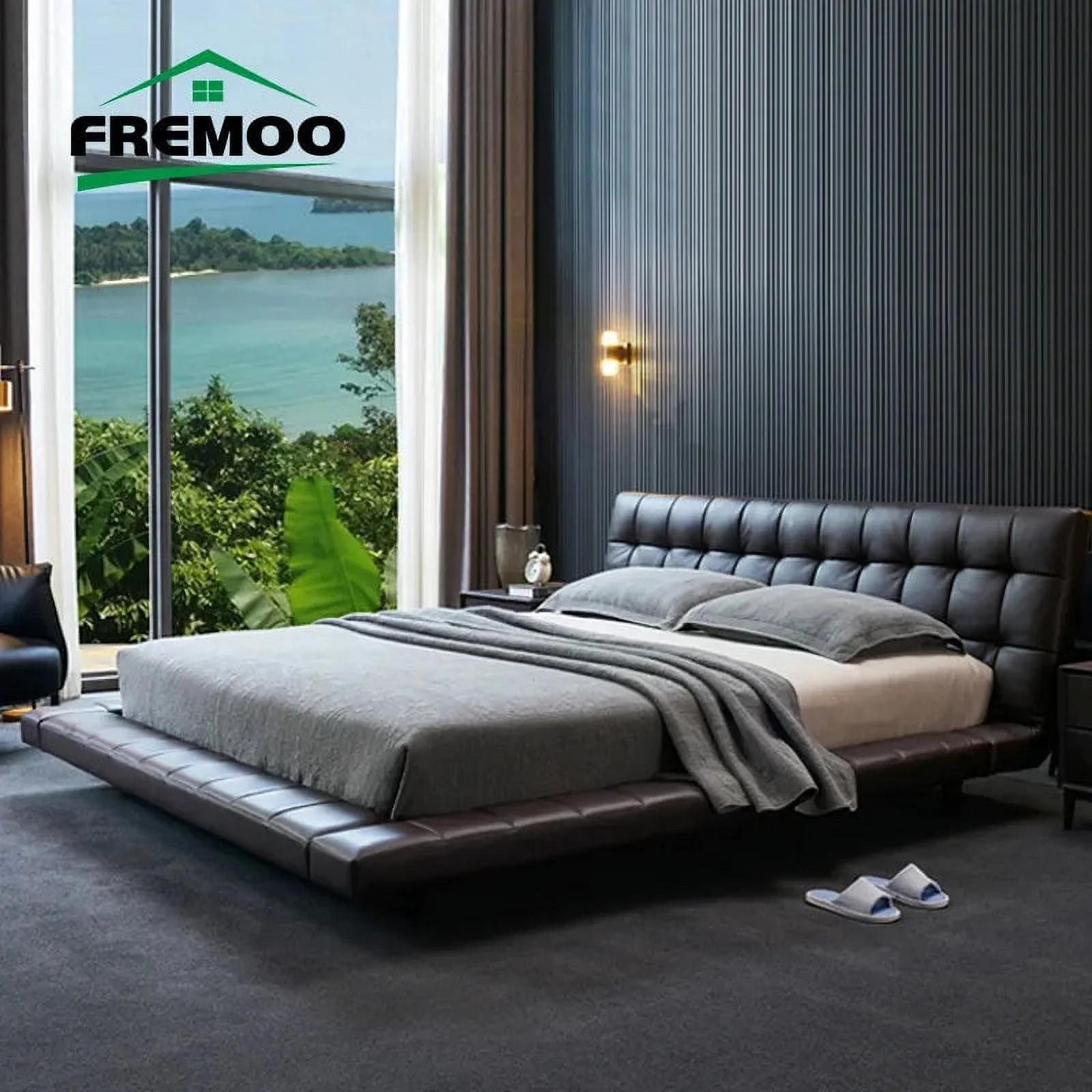 Nordic CAMA Modern Simple King Size Bed Frame Queen Bed Black Leather Wooden Double Bedroom Furniture Set Мебель Дл&