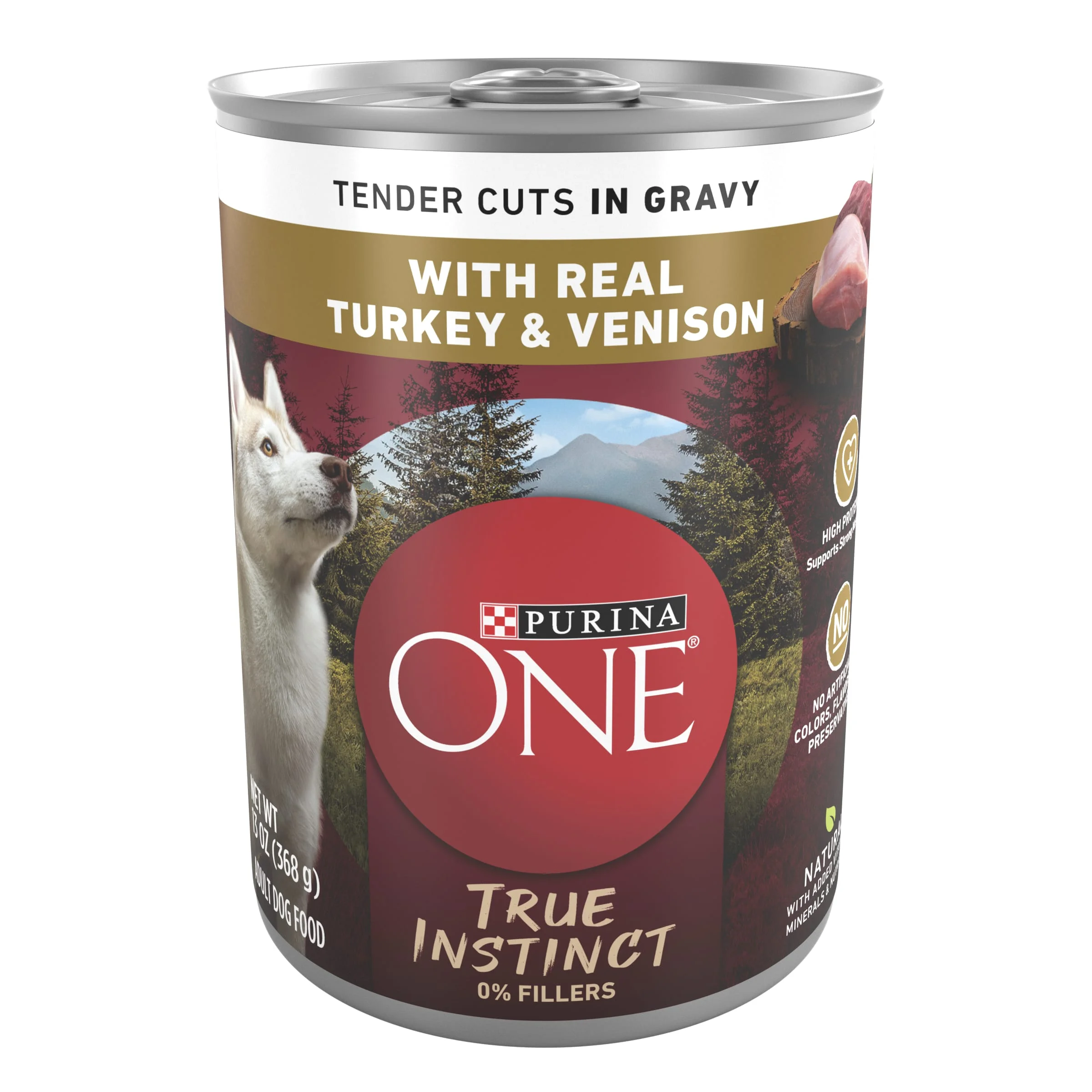 Purina One True Instinct Wet Dog Food High Protein Tender Cuts in Gravy, Real Turkey & Venison, 13 oz Cans (12 Pack)