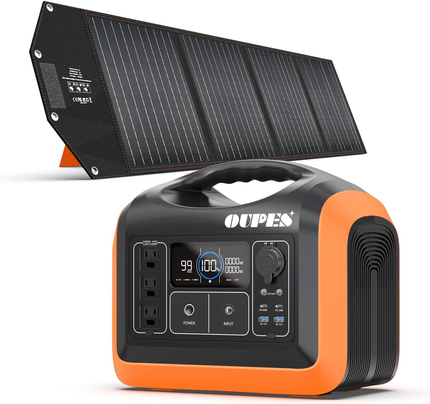 Portable Power Station 1100W, OUPES Solar Generator 992Wh��310,000mAh ) , LiFePO4 Battery Backup Solar Powered Generators Quick Charge Pure Sine Wave 110V AC Outlet Powerbank for Home Use Camping Outdoors Travel