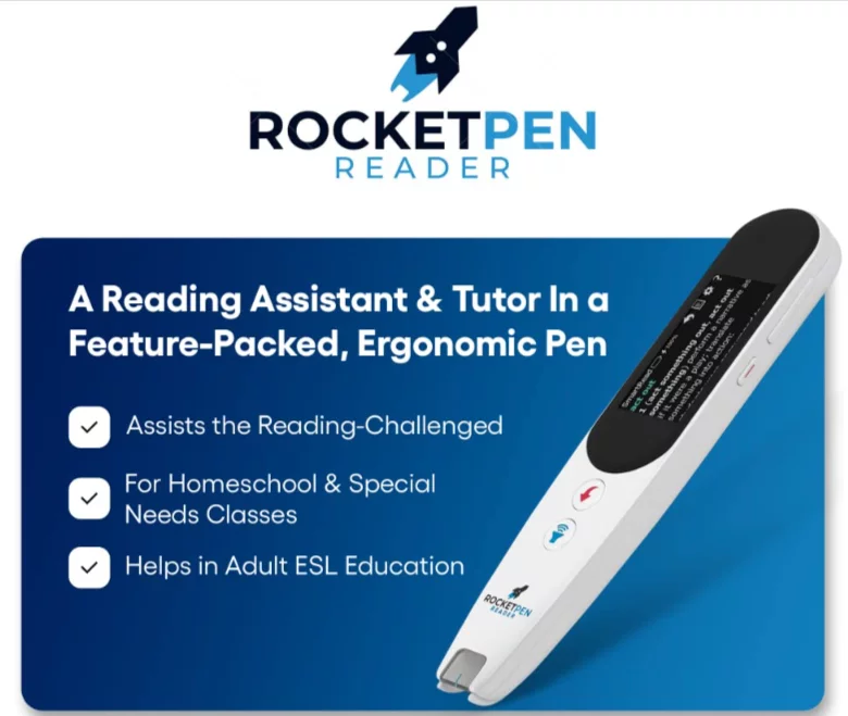 SmartPens4U Rocket Pen Reader Advanced Personal Reading Tutor Scanning Pen, Scans Phones and Tablets Not Just Paper. No PC Needed to Use It.