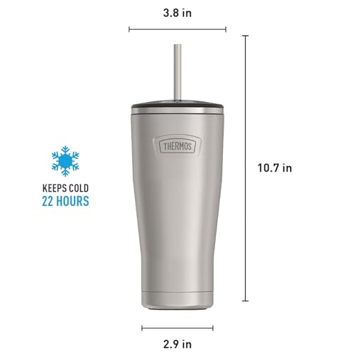 THERMOS ICON SERIES, Stainless Steel Cold Tumbler with Lid and Straw - 24 Ounce, Matte Stainless Steel - Vacuum Insulated Tumbler