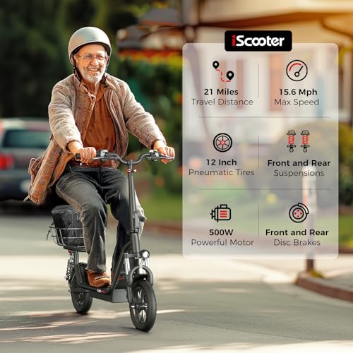 iScooter Electric Scooter with Seat, 37/21 Miles Long Range & 28/19/15.6 MPH Top Speed, 14
