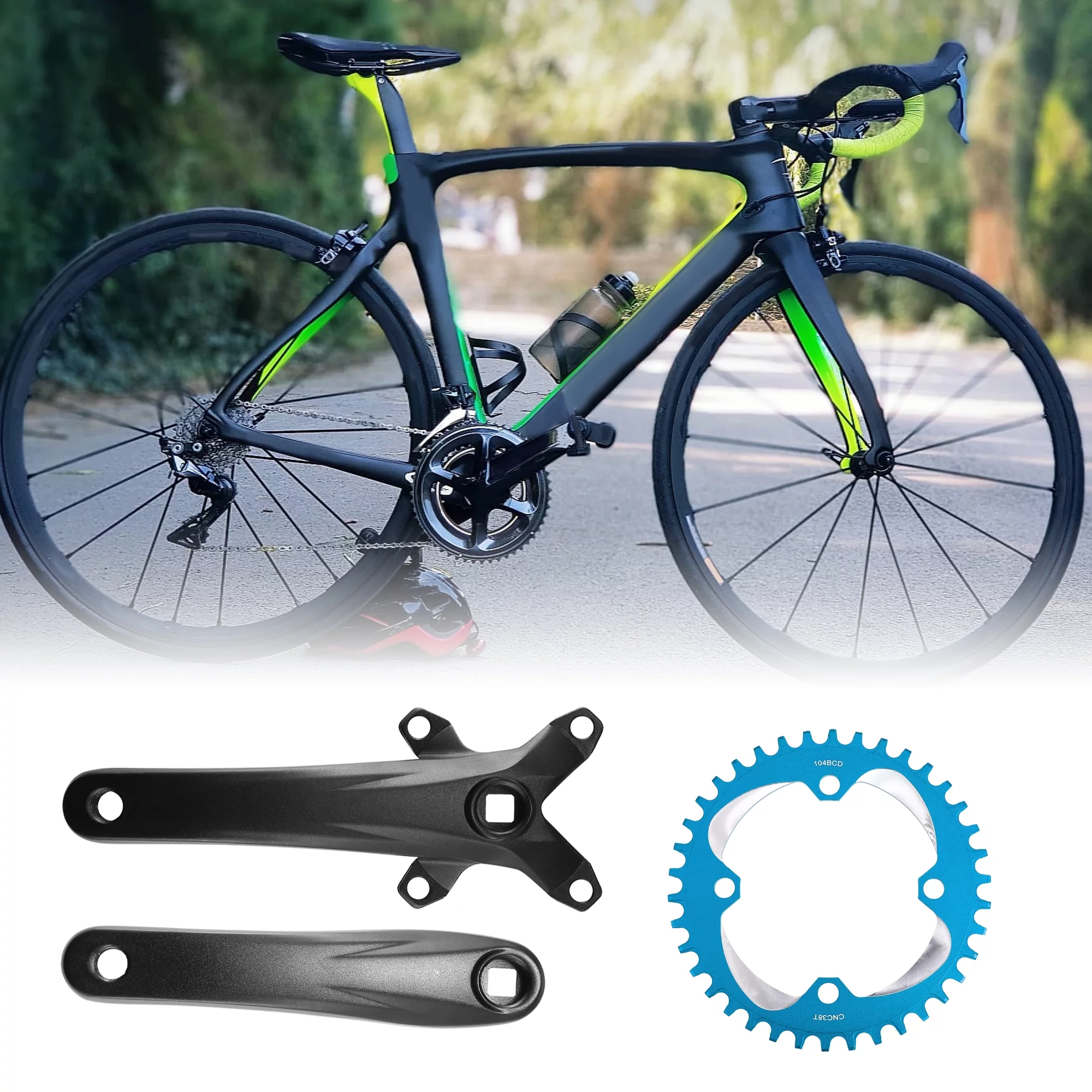 170mm Mountain Bike Square Taper Crankset MTB Crankset with 104 BCD Narrow Wide Tooth Chainring 38T Crank Arm Set Blue