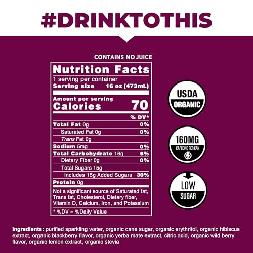 CLEAN Cause Low Calorie Variety Pack Sparkling Yerba Mate Tea, 160mg Caffeine, Organic, Low Sugar, Healthy Alternative to Energy Drinks (16oz cans, 12-Pack Case)