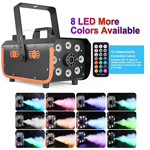 HAKUTA Light Rain and Splash Proof Fog Machine, 500W Smoke Machine with 2300 CFM Output of Fog & 2 Remotes, 8 LED Lights with 4 Light Effects for Outdoor Music Festival Pool Party Wedding DJ Stage