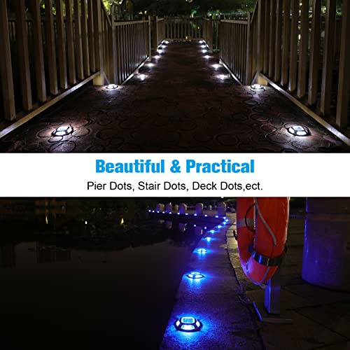 VOLISUN Solar Dock Marine Lights 12 Pack,2 Colors in 1,Outdoor LED Solar Powered Waterproof Driveway Marker Deck Lights for Warning Step Sidewalk Pathway (White/Blue)