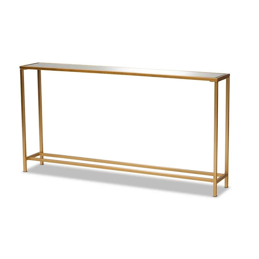 Alessa Modern and Contemporary Glam Gold Finished Metal and Mirrored Glass Console Table