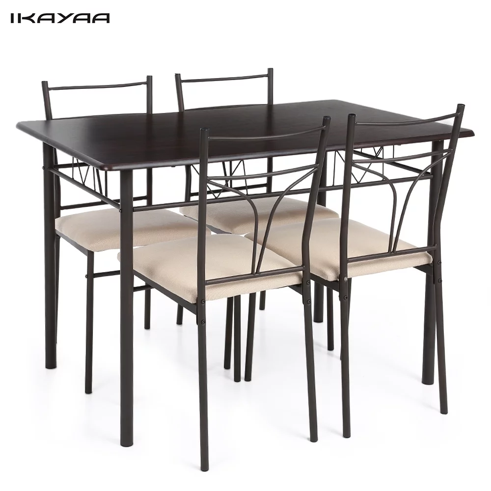 iKayaa 5-Piece Wood & Metal Dining Set, Modern Dining Chairs Set of 4