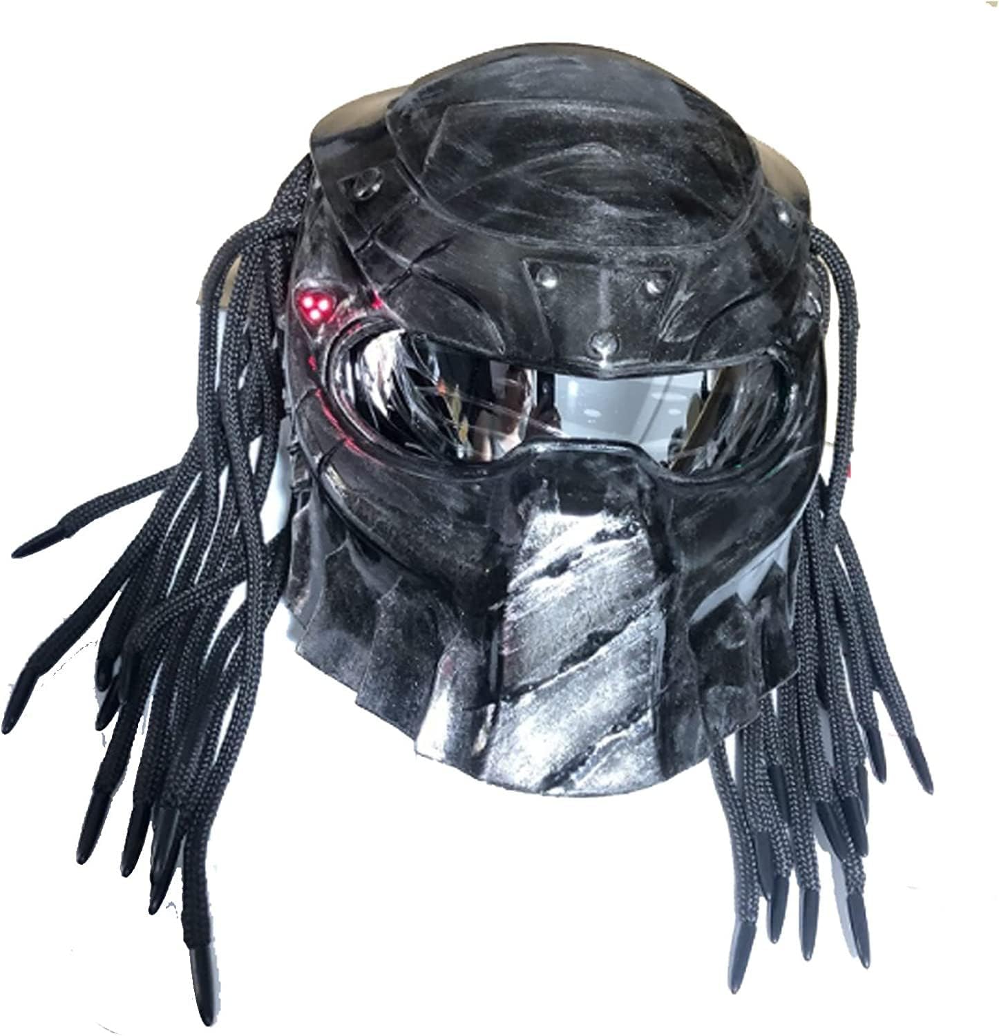 Motorcycle Helmet Predator Motorcycle Helmet Carbon Fiber Material Motorcycle Full Face Helmet with LED Light Hair Braid Breathable for Men – DOT Approved D,XL=61-62CM