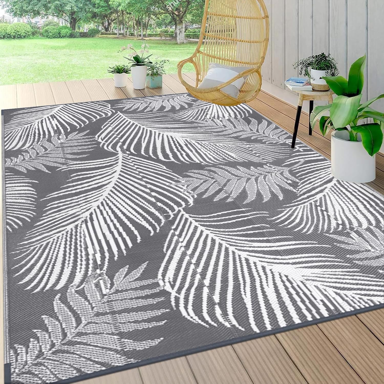 Pauwer Outdoor Rug 6'x9' Waterproof for Patios, Reversible Outdoor Plastic Straw Rug, Indoor Outdoor Area Rugs Carpet RV Mat, Outdoor Patio Camping Rug for RV, Picnic, Backyard, Deck, Balcony, Porch