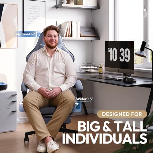 Dowinx Gaming Chair Fabric with Pocket Spring Cushion, Massage Game Chair Cloth with Headrest, Ergonomic Computer Chair with Footrest 290LBS, Black Green