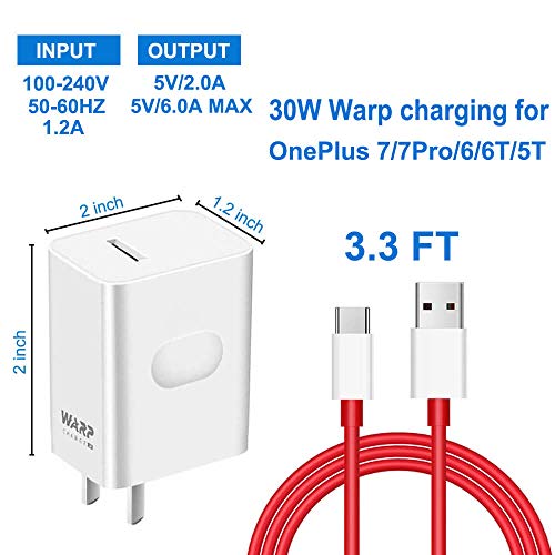 ChiChiFit OnePlus 7 pro Warp Charger,30W Quick Rapid Charge Power AC Wall Adapter [5V 6A] with USB-C Fast Charging Data Cable（3.3FT Compatible with OnePlus 7Pro/ 6T/ 6/ 5T/ 5/ 3T/ 3