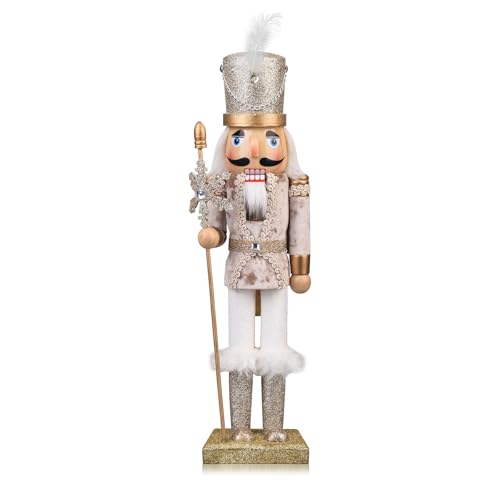 Wooden Christmas Soldier Nutcracker Decorations, 15 Inch Nutcracker Figure Christmas Decor for Shelves and Tables (Gold)