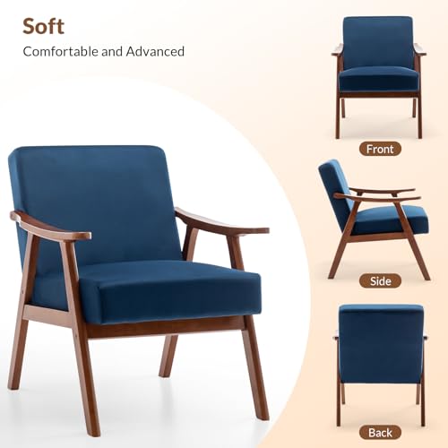 Rovibek Upholstered Accent Chair with Arms - Mid Century Modern Accent Chairs with Wood Frame, Upholstered Arm Chairs with 5.9in Thick Foam, Beige Occasional Chair, Set of 2