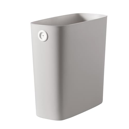 Bathroom Trash Can, Slim Shape Plastic Rectangular Garbage Can with Trash Liner Holder for Kitchen, Bedroom, Living Room, Small Indoor Waste Basket, 1.8 Gallon/ 7 Liter, White