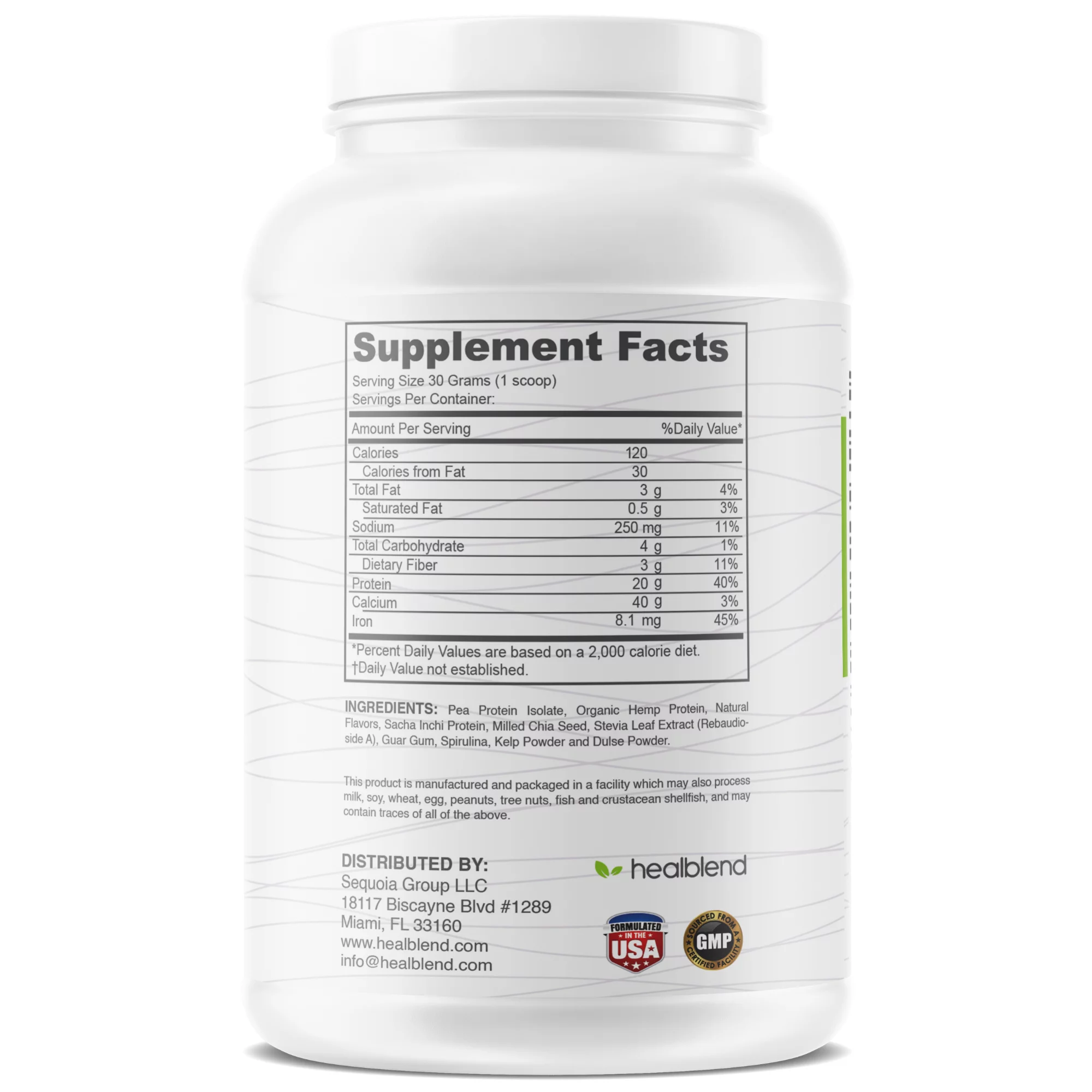 Healblend Organic Vegan Protein Powder Chocolate Flavor - 20g Plant Based Pea Protein Isolate for Muscle Support and Recovery - Non-GMO, Gluten-Free, Soy-Free - 16 OZ