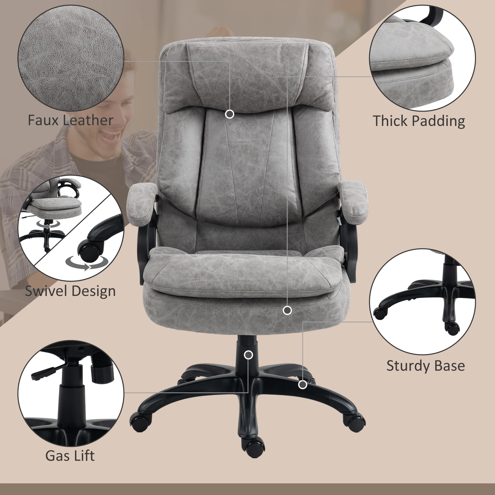 HOMCOM 6-Point Vibration Massage Office Chair with Heat, Gray