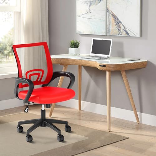 Office Chair, Ergonomic Mid-Back Mesh Desk Chair with Lumbar Support, Adjustable Height Computer Chair with Rolling Wheels Design,Comfy Armrest for Work, Study, Gaming, Light Gray