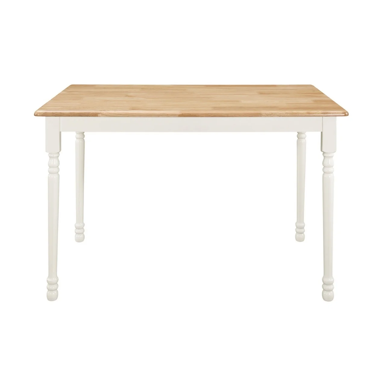 Cottage Style Dining Table with Turned Legs, Natural Brown and White- Saltoro Sherpi