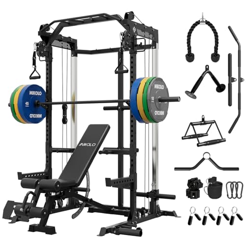 Mikolo Power Cage, 2000LB Power Rack with Independent Dual Pulley System, Multi-Function Home Gym Workout Machine for Cable Crossover
