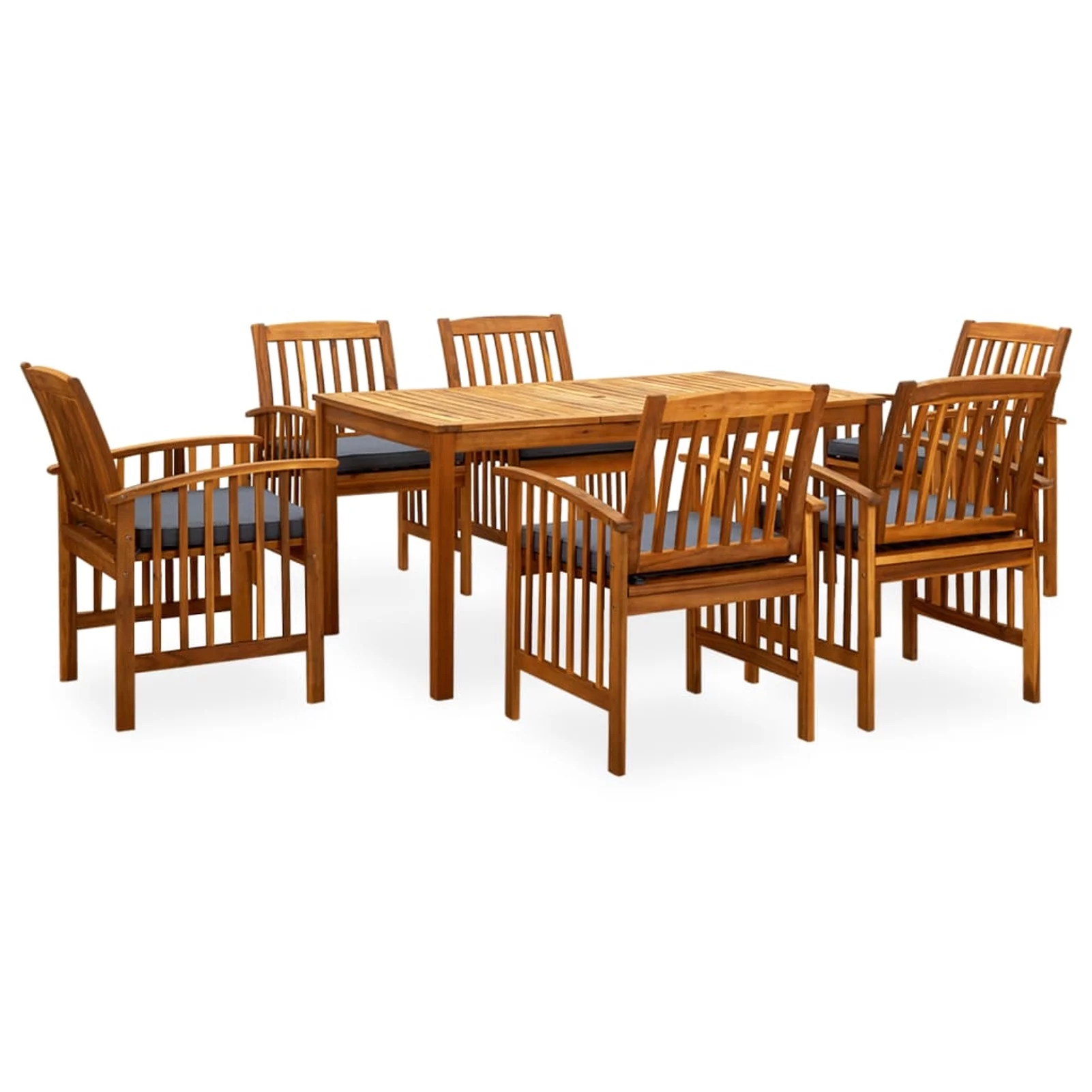 Anself 7 Piece Outdoor Dining Set, Acacia Wood Rectangle Dining Table and 6 Dinner Chairs with Dark Gray Cushion, Wooden Patio Furniture Set for Garden Terrace Yard Balcony Poolside
