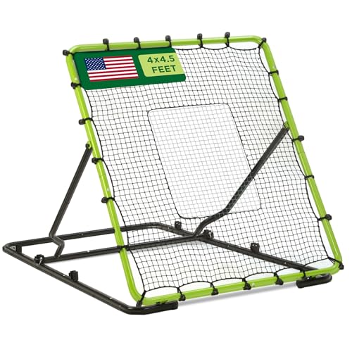 Baseball Rebounder Net Bounce Back Net Fielding Trainer for Baseball and Softball Pitch Back Rebound Practice with 3 Ball Return Angles for Ground Line Drive Fly Balls UV Resistant 4 x 4.5 ft