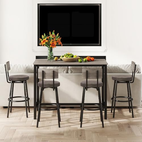 Tatub Bar Table with Stools Set of 2, Industrial 3 Piece Counter Height Small Dining Sofa Table and Chairs Set of 2, Brown