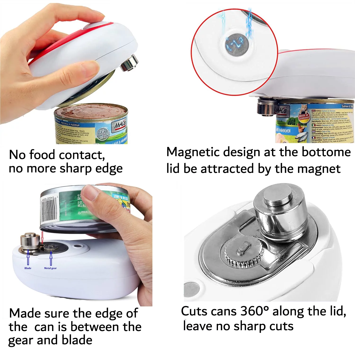 Electric Can Opener, Open Any Can Shape with One Press, Smooth Edge, Food-Safe and Battery Operated Can Opener Electric for Kitchen