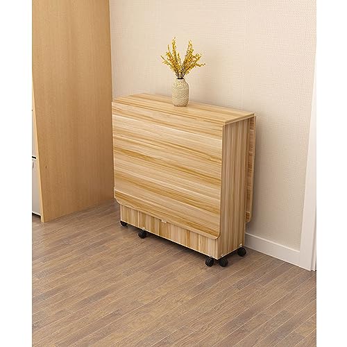 Extendable Dining Table, Folding Kitchen Table, Drop Leaf Dining Table, Wood Extendable Table Dining, Saving Space, Moveable Kitchen Desk Table (B 140cm/55in)