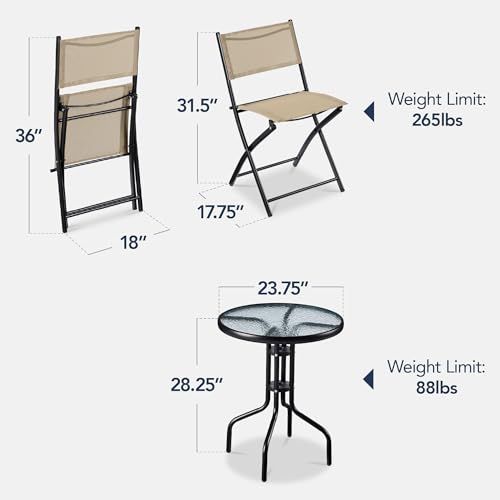 Best Choice Products 3-Piece Patio Bistro Dining Furniture Set w/Glass Tabletop, 2 Folding Chairs, Steel Frame, Polyester Fabric - Gray