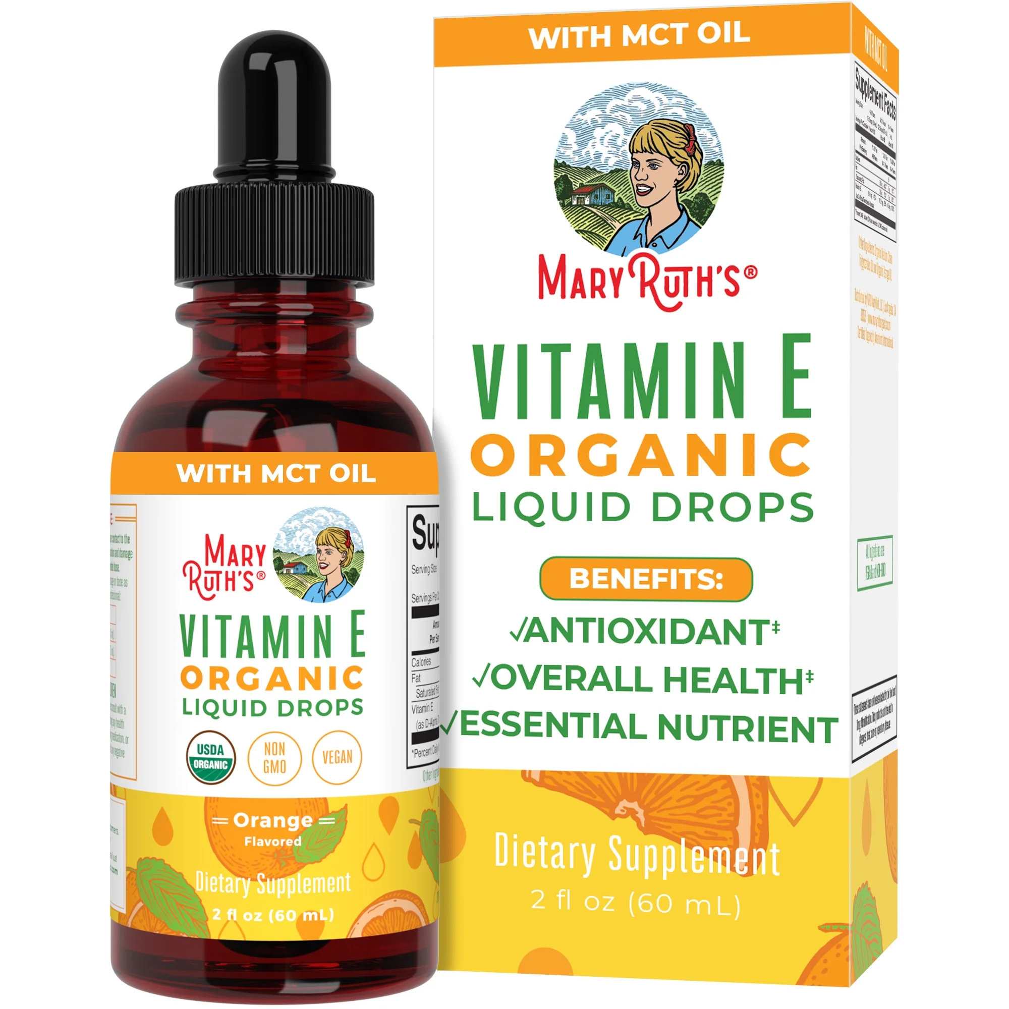 MaryRuth's | USDA Organic Vitamin E Liquid Drops for Adults & Kids | Vegan, Non-GMO, Sugar Free | 2 fl oz / 60 ml