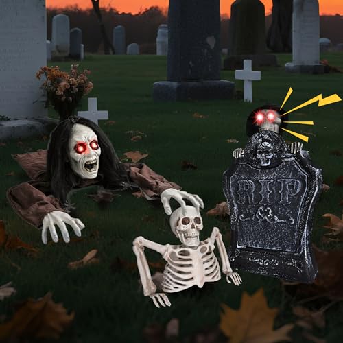 AW Halloween Prop Zombie Groundbreaker with Scary Sound & LED Flashing Eyes Party Yard Haunted House Outdoor Decoration 2025