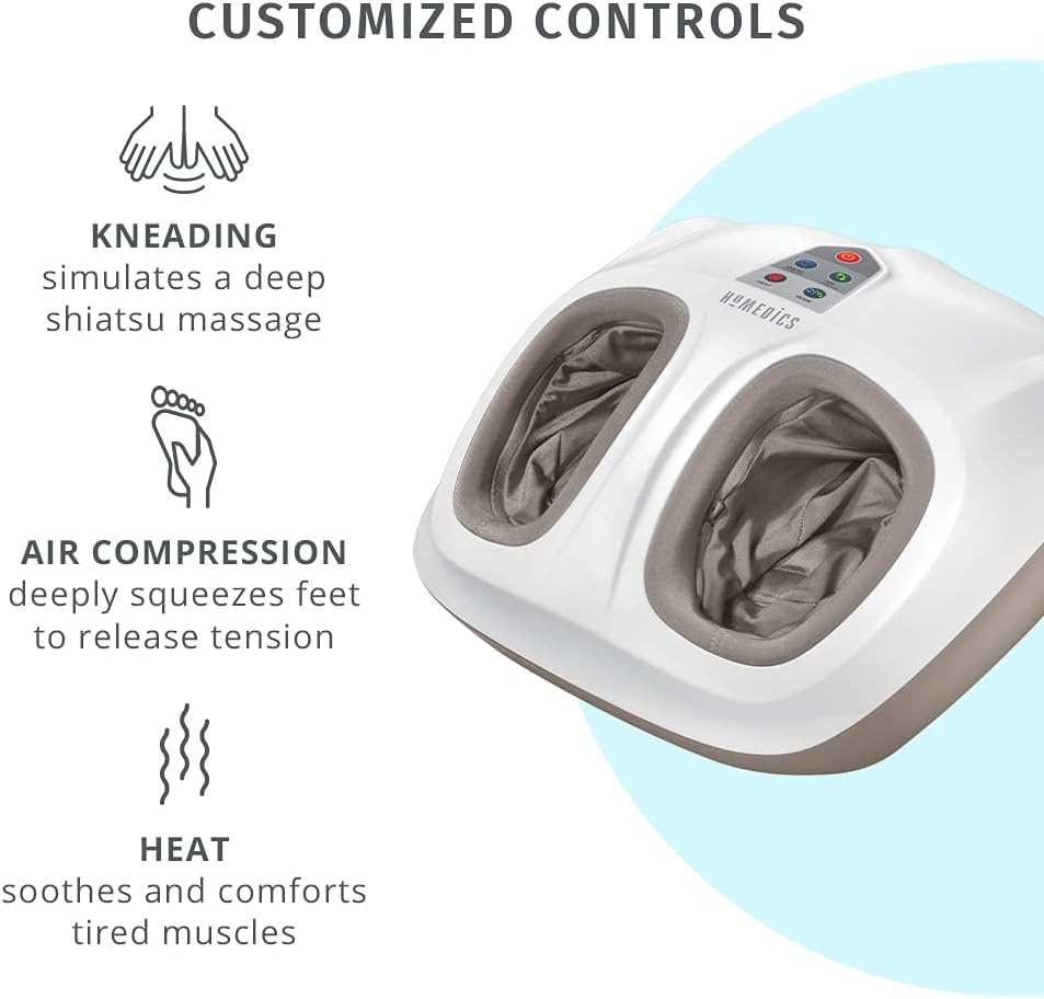 HoMedics Shiatsu Air 2.0 Foot Massager with Soothing Heat and Rhythmic Air Compression, 3 Customized Controls and Intensities, Washable Liner, At-Home Kneading Massage Relaxes Feet, 3 Speed Options