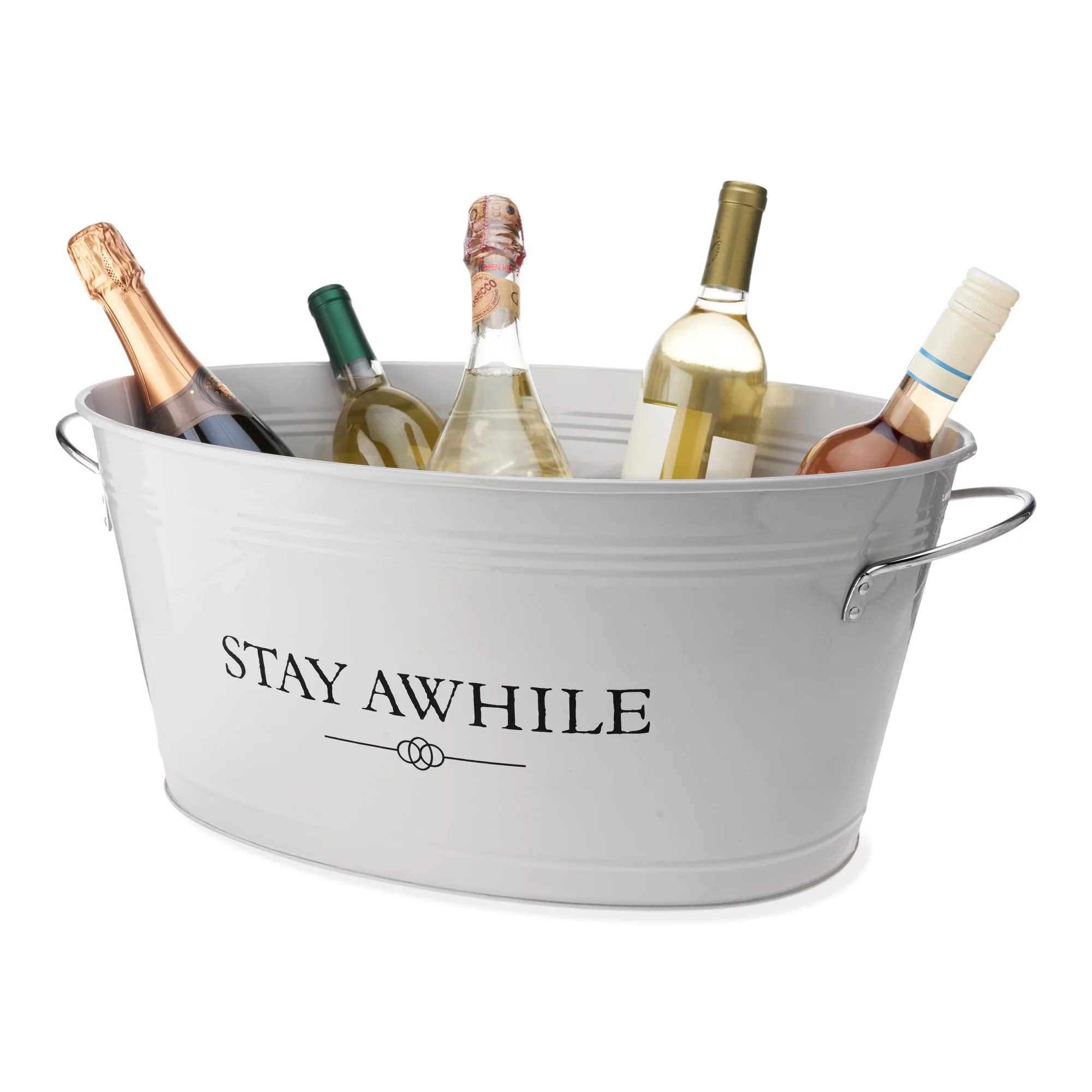 Twine Stay Awhile White Painted Galvanized Ice Bucket and Metal Tub