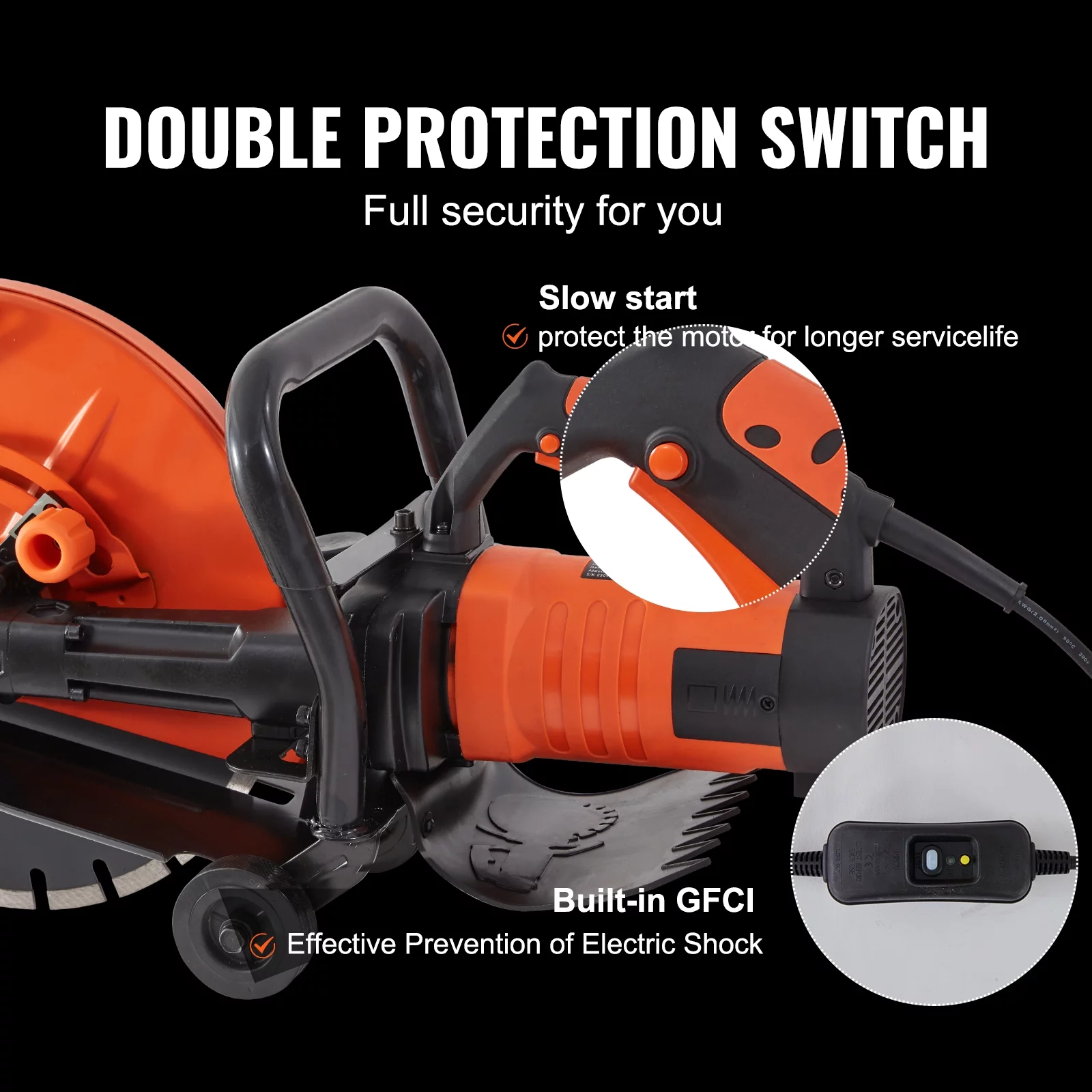 SKYSHALO 14'' Electric Concrete Saw Wet/Dry Saw Cutter with Water Pump and Blade