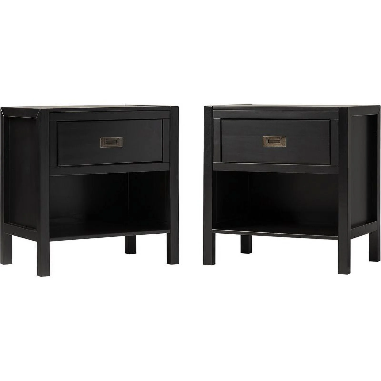 Lydia 2-Piece 1-Drawer Classic Solid Wood Bedroom Nightstand Set in Black